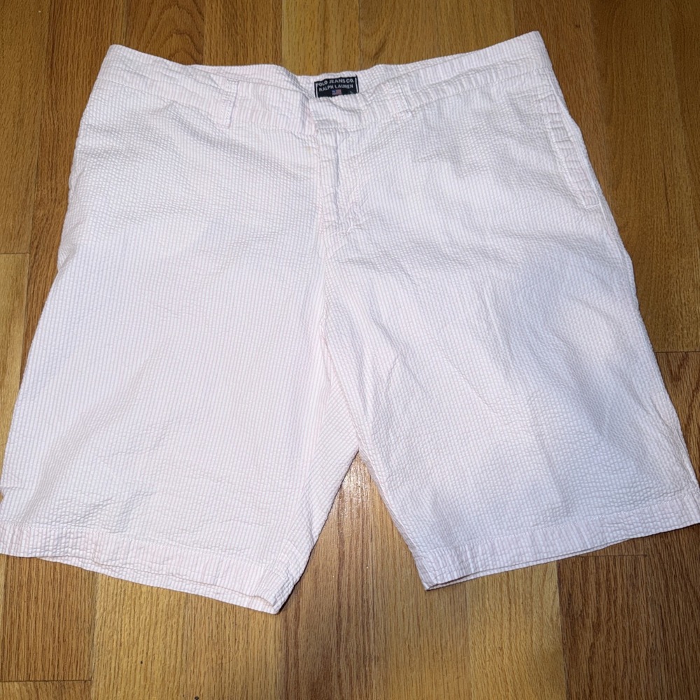 Y2KPolo Jeans Ralph Lauren Women's Size 14 Pink and White Striped Bermuda Shorts